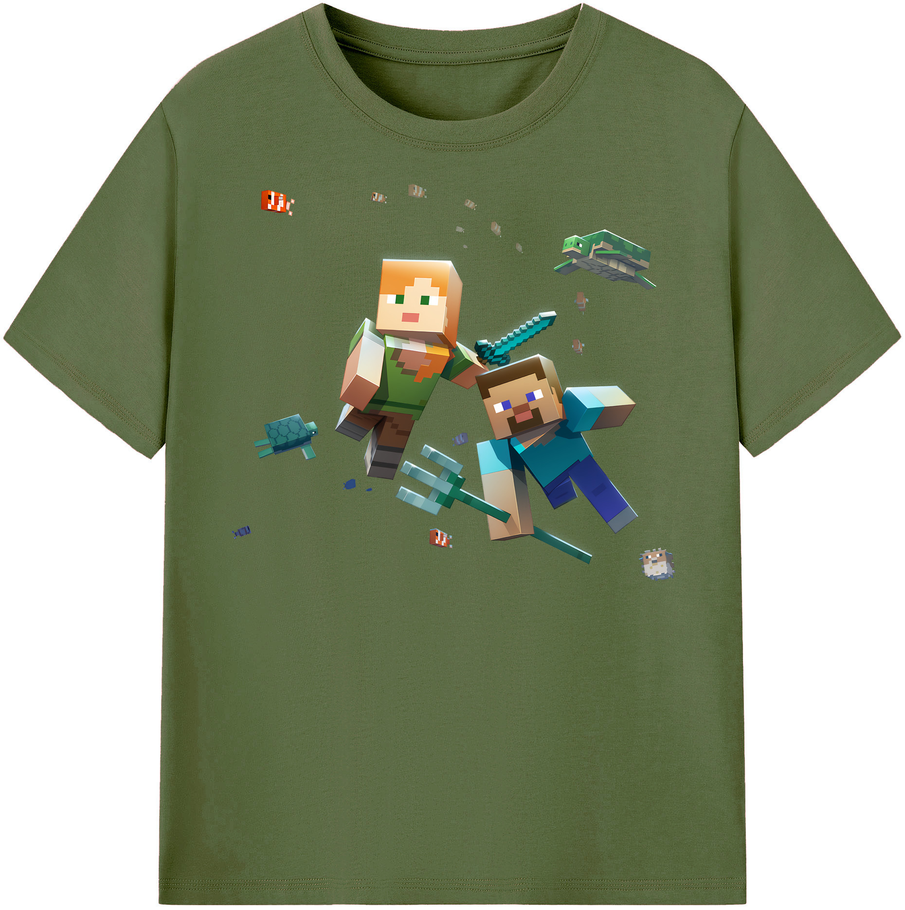 （画像用） マインクラフト ブロックの世界 Minecraft MC Block world 綿100％半袖Tシャツ（フロントプリント）